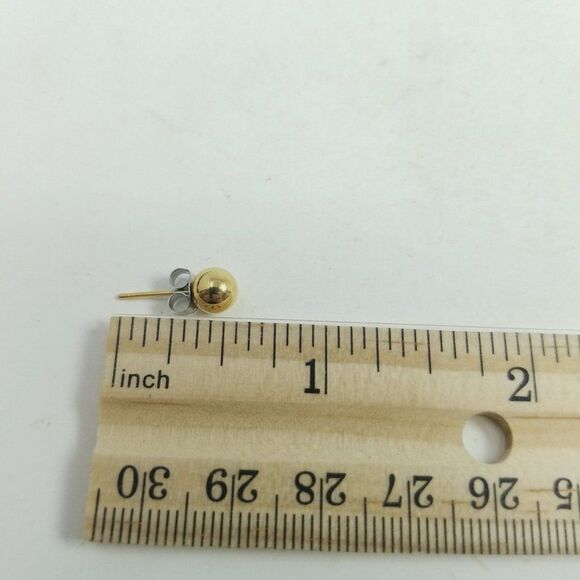 Vintage Little Gold Tone Ball Shape Stud Earrings, Classic Minimal Estate - Picture 4 of 5